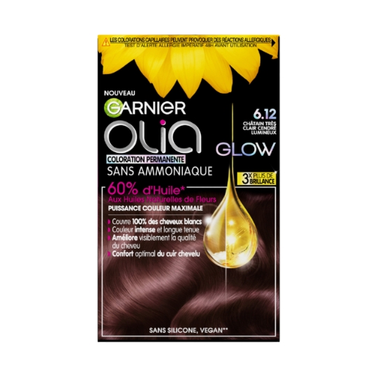 Coloration Permanente 6.12 Châtain Très Clair Cendré Lumineux Sans Ammoniaque Glow Olia GARNIER