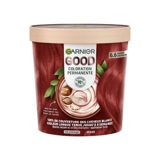 Coloration 6.6 Rouge Grenade Sans Ammoniaque Couvre 100% Cheveux Blancs Vegan Good GARNIER