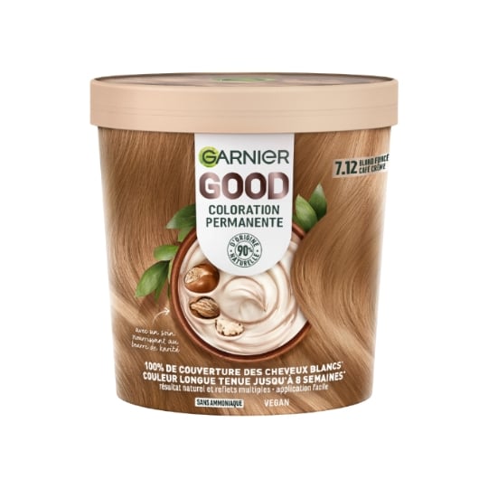 Coloration 7.12 Blond Foncé Café Crème Permanente Sans Ammoniaque 90% D'origine Naturelle Good GARNIER