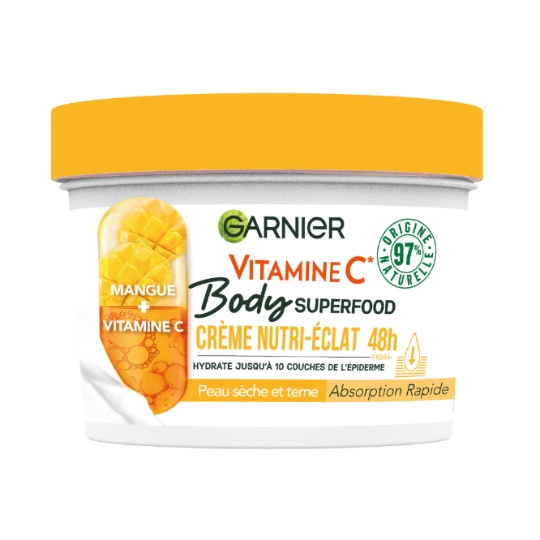 Crème Corps Peau Normale à Sèche Éclat Mangue et Vitamine C Body Super Food GARNIER