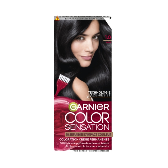 Coloration Permanente 1.0 Noir Couvre 100% Cheveux Blancs Longue Durée GARNIER