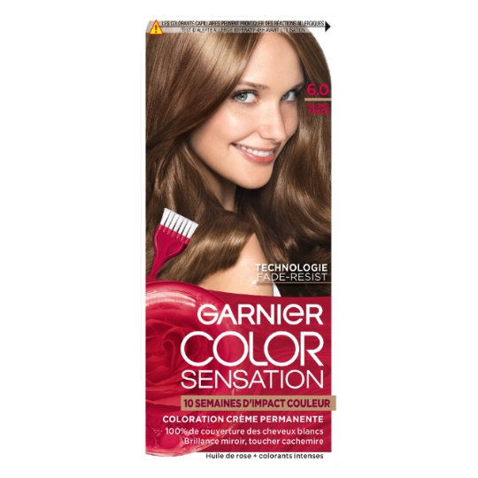 Coloration Permanente 6.0 Blond Foncé Fade-Resist Couvre 100% Cheveux Blancs Color Sensation GARNIER
