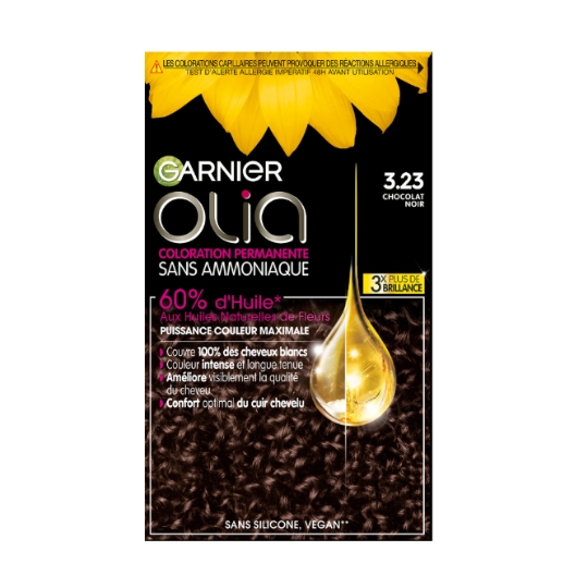 Coloration cheveux Permanente 3.23 Chocolat Noir Sans Ammoniaque Couleur Intense Longue Tenue Olia GARNIER