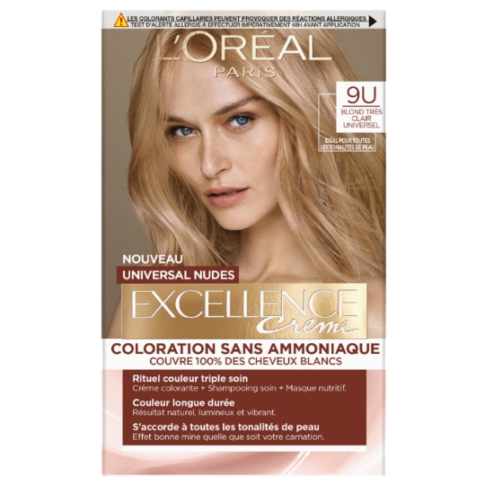 Coloration Universal Nudes 9 Blond Très Clair Couvre 100% Cheveux Blancs Sans Ammoniaque Excellence Crème L'OREAL PARIS