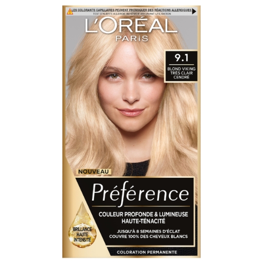Coloration Permanente 9.1 Oslo Blond Très Clair Cendré Brillance Haute Intensité Préférence L'OREAL PARIS