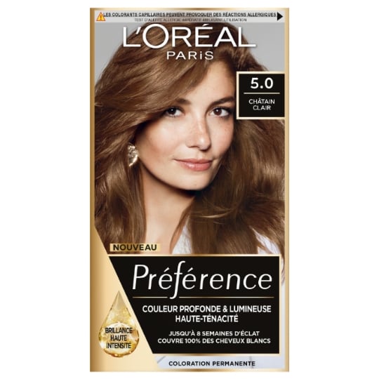 Coloration Permanente 5.0 Bruges Châtain Clair Brillance Haute Intensité Préférence L'OREAL PARIS