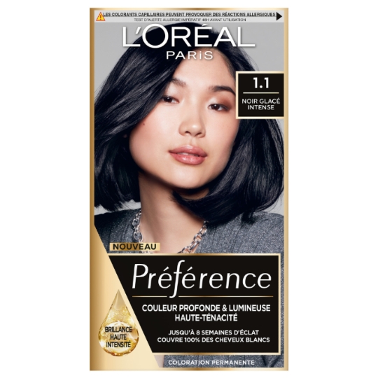 Coloration Permanente 1.1 Manhattan Noir Bleuté Brillance Haute Intensité Préférence L'OREAL PARIS