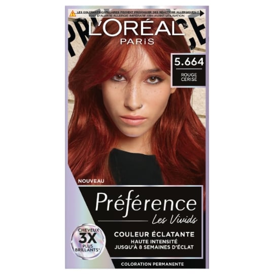 Coloration Permanente Permanente 5.664 Rouge Cerise Couleur Éclatante Haute Intensité Jusqu'à 8 Semaines d'Éclat Cheveux 3x Plus Brillants Les Vivids Préférence L'OREAL PARIS