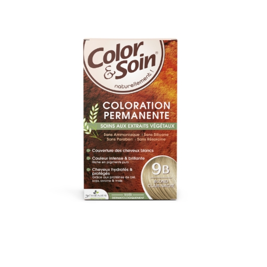 Coloration Permanente 9B Blond Clair Nacré Sans Ammoniaque Color et Soin 3 CHENES