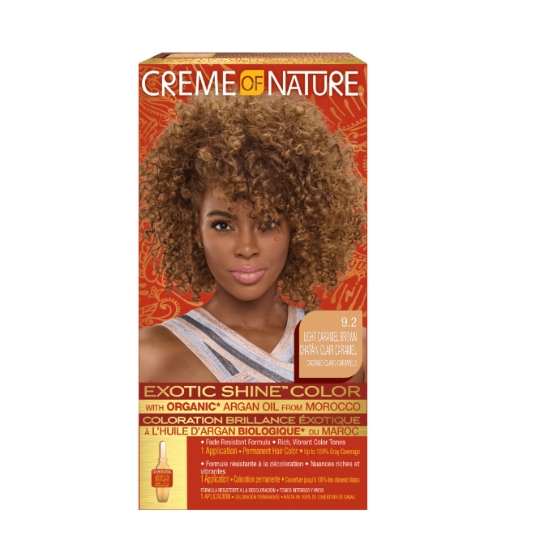 Coloration Permanente 9.2 Brun Caramel Clair 4X Plus de Brillance Huile D'Argan Exotic Shine Color CREME OF NATURE