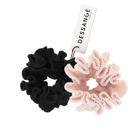 Chouchou à Cheveux Satin Noir et Rose DESSANGE