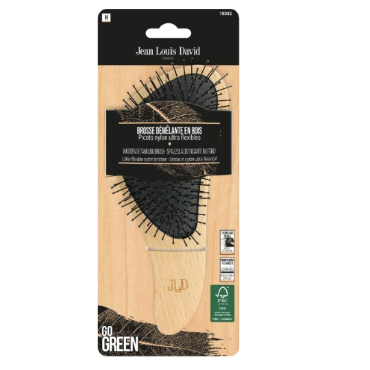 Brosse à Cheveux Démêlante en Bois avec Picots Nylon Ultra Flexibles Go Green JEAN LOUIS DAVID