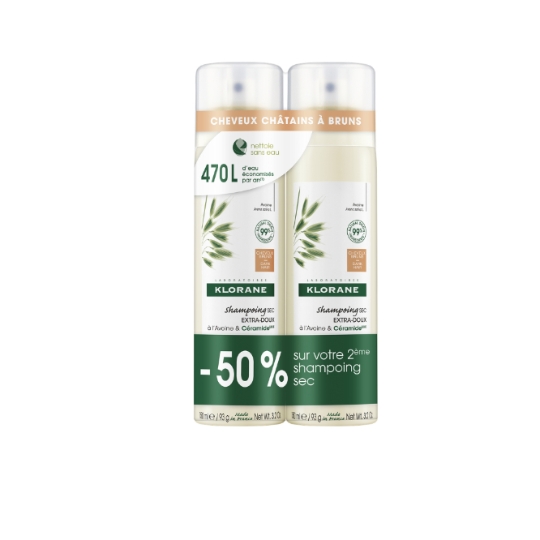 Shampoing Sec Cheveux Châtains à Bruns Avoine et Céramide KLORANE