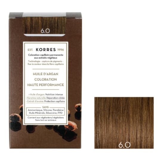 Coloration Permanente 6.0 Blond Foncé Huile d'Argan Couvre 100% Cheveux Blancs Korres KORRES