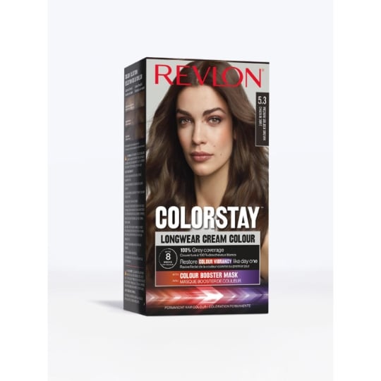 Coloration Permanente 5.3 Châtain Clair Doré Crème Couvre 100% Cheveux Blancs Longue Durée Booster de Couleur ColorStay REVLON
