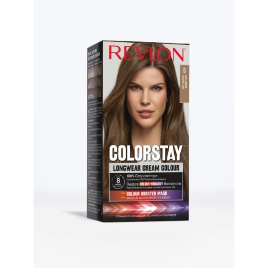 Coloration Permanente 6 Châtain Clair Couvre 100% Cheveux Blancs Booster de Couleur ColorStay REVLON