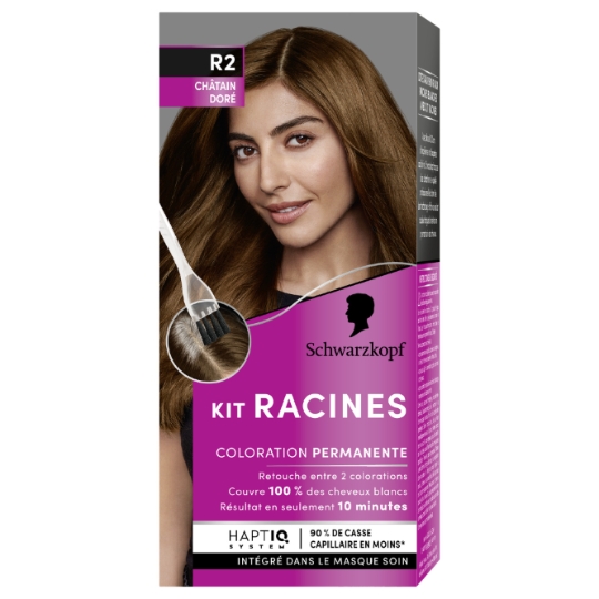 Coloration Permanente R2 Châtain Doré Couvre 100% des Cheveux Blancs Kit Racines SCHWARZKOPF