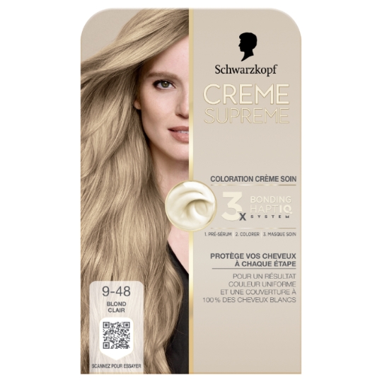 Coloration 9-48 Blond Clair Soin Intense Couvre 100% Cheveux Blancs Crème Supreme SCHWARZKOPF