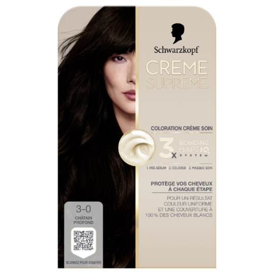 Coloration Permanente 3-0 Châtain Profond Soin Systeme HaptIQ Crème Supreme SCHWARZKOPF