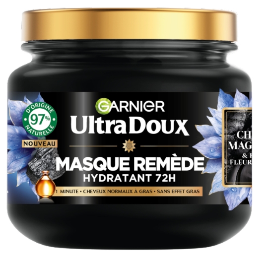 Masque Remède Hydratant Charbon Magnétique Huile de Fleur de Nigelle Cheveux Normaux à Gras ULTRA DOUX