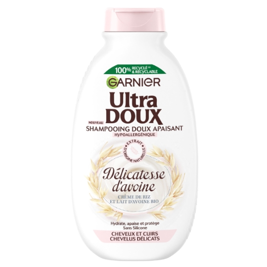 Shampoing Doux Apaisant pour Cheveux et Cuirs chevelus délicats Crème de riz et Lait d'avoine Bio ULTRA DOUX