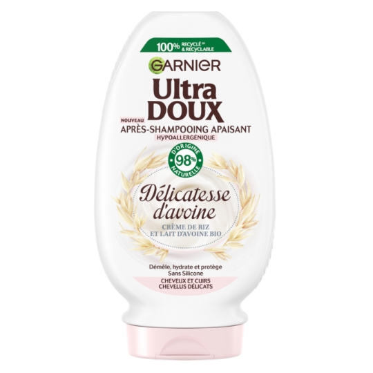 Après-Shampoing Apaisant Démêlant pour Cheveux délicats Crème de riz et Lait d'avoine ULTRA DOUX