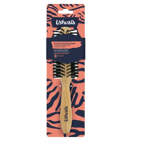 Brosse à Cheveux pour Brushing Bois Lisse et Réduit les Frisottis Picots Nylon Ronde USHUAIA