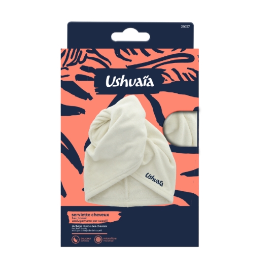 Serviette à Cheveux Microfibre Écru Séchage Rapide Douceur USHUAIA