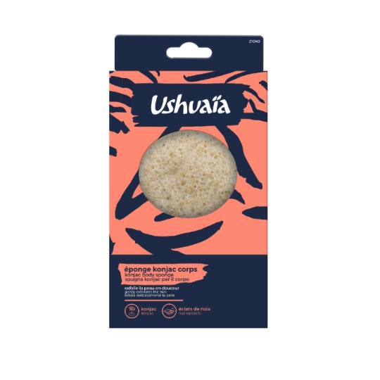 Eponge Corps Konjac Exfolie la Peau en Douceur Eclats de Noix USHUAIA