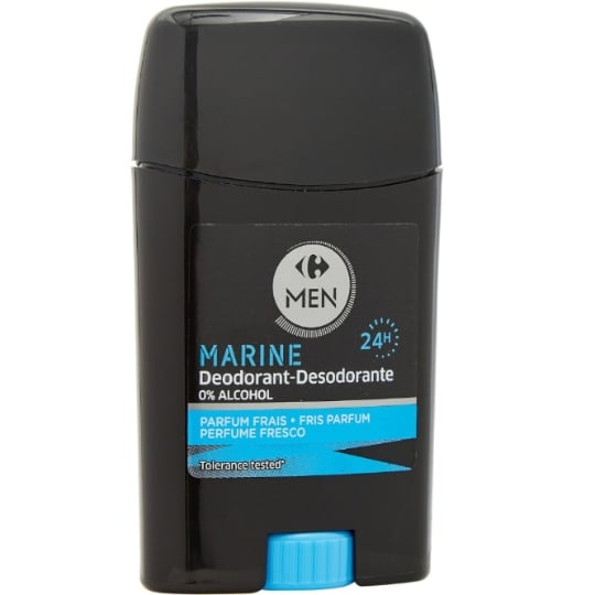Déodorant stick parfum marine 24h sans alcool stick homme  CARREFOUR