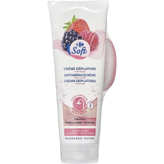 Crème Dépilatoire Sous la Douche Tous Types de Peaux Extraits de Fruits Rouges CARREFOUR SOFT