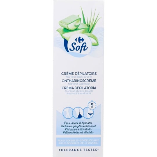 Crème Dépilatoire Peau Sensible Aloe Vera et Beurre de Karité CARREFOUR SOFT