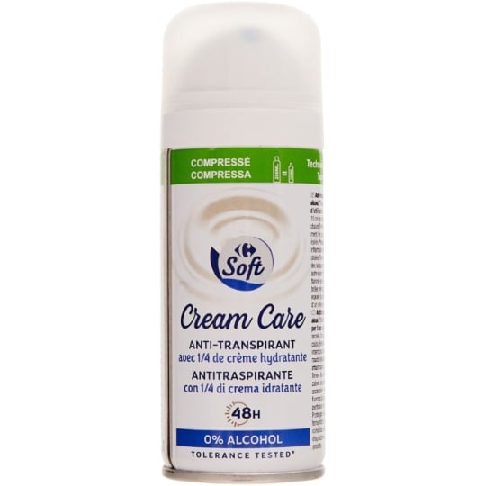 Déodorant spray Anti-transpirant 1/4 Crème hydratante 48h CARREFOUR SOFT