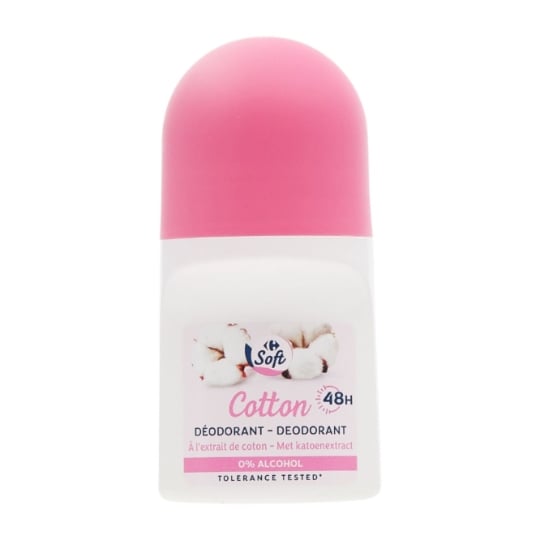 Déodorant 48h à l'extrait de coton sans alcool bille 48h à l'extrait de coton CARREFOUR SOFT