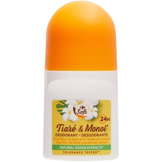 Déodorant bille Tiaré et Monoï 24h CARREFOUR SOFT