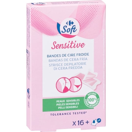 Bandes de cire Froide Corps Peau Sensible Huile d'Amande Douce CARREFOUR SOFT