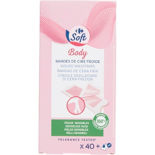 Bandes de cire Froide Corps Peau Sensible Huile d'Amande Douce Easy Grip CARREFOUR SOFT