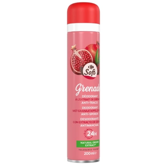 Déodorant spray Efficacité 24h anti-traces grenade CARREFOUR SOFT
