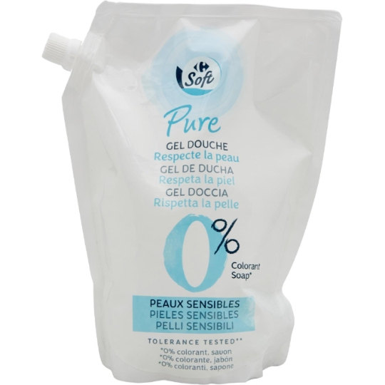 Recharge Gel Douche 0% Colorant pour Peaux Sensibles CARREFOUR SOFT