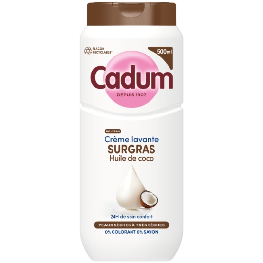Crème Lavante Surgras pour Sèches Sèches à Très Sèches à Huile de Coco CADUM