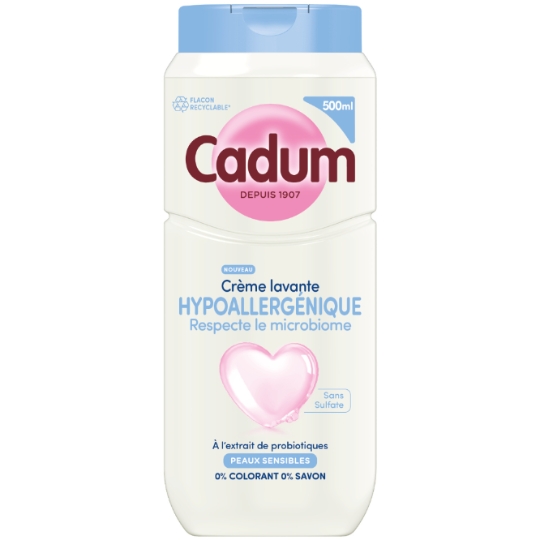 Crème Lavante Hypoallergénique à l'Extrait de Probiotiques pour Peaux Sensibles CADUM
