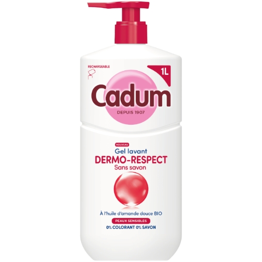 Gel Lavant Sans Savon pour Peaux Sensibles à l'Huile d'Amande Douce Bio Dermo Respect CADUM