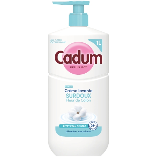 Crème Lavante Surdoux Fleur de Coton Effet Peau de Bébé Ph Neutre CADUM