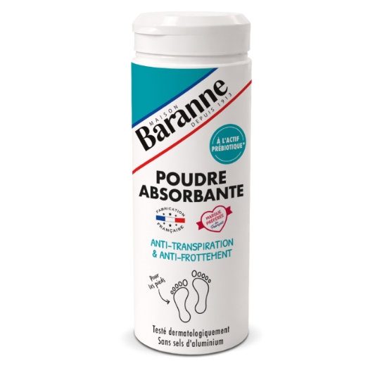 Poudre Absorbante Anti-transpiration et Anti-frottements pour Pieds BARANNE