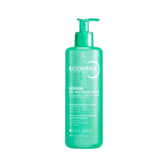 Gel Moussant Actif Sébium pour peaux Grasses à Tendance Acnéique pour Visage et Corps BIODERMA