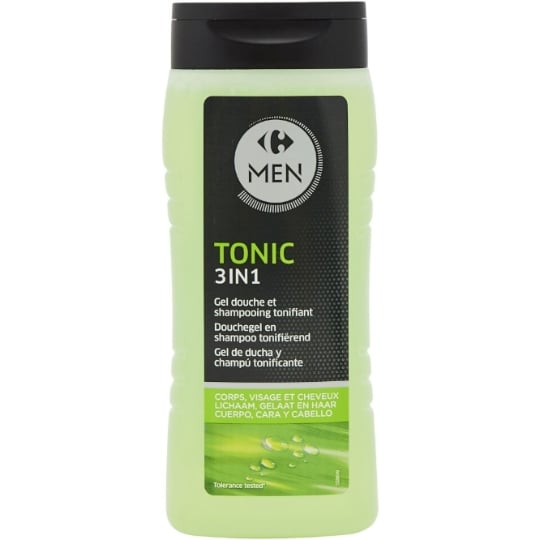 Gel douche et shampooing tonifiant 4 en 1 pour hommes, parfum masculin et boisé CARREFOUR MEN