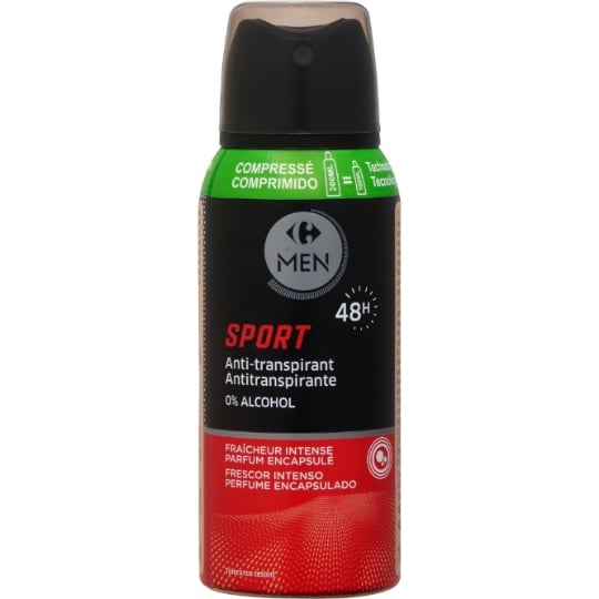 Déodorant spray homme Anti-Transpirant Sport Fraîcheur intense CARREFOUR MEN