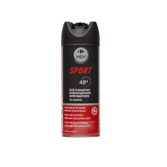 Déodorant spray homme Anti-transpirant Sport Fraîcheur intense CARREFOUR MEN