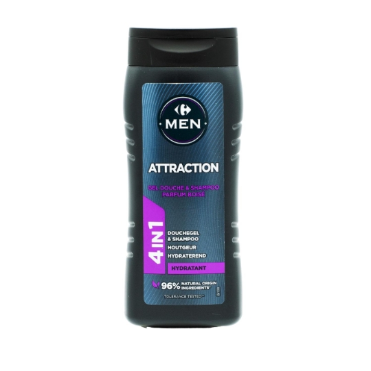 Gel douche Shampoing Homme Hydratant Parfum Boisé Attraction CARREFOUR MEN