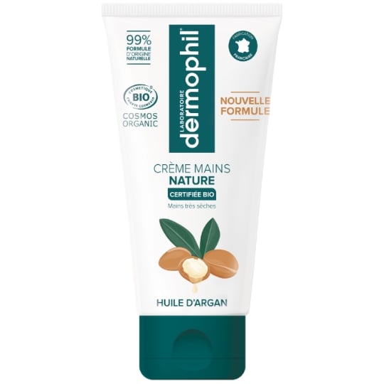Crème main Très Sèches Nature Certifiée Bio 99% d'Ingrédients d'Origine Naturelle Huile d'Argan DERMOPHIL